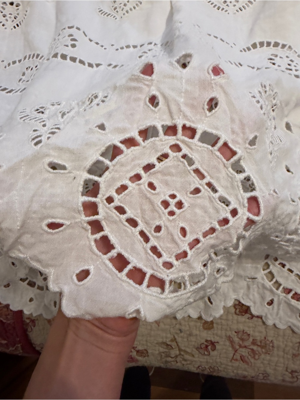 White Eyelet Tiered Maxi Skirt with Drawstring Waist - Picture 7 of 8